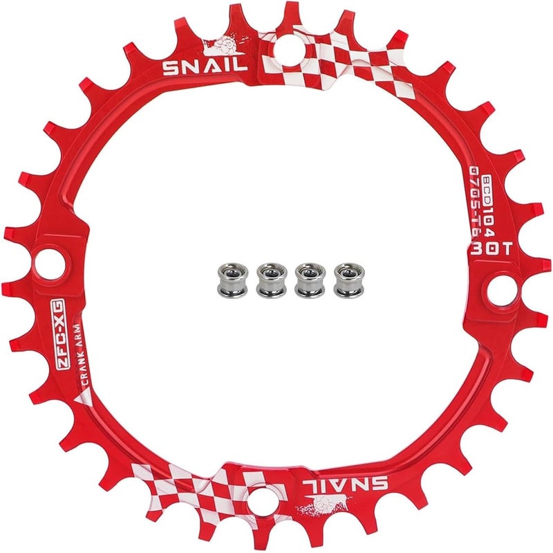 FOMTOR 104 BCD Chainring (30-52T) 7-12 Speed Compatible CNC 7075 Aluminum Narrow Wide Tooth Round Oval Chainrings for MTB/Road Bike Ebike Chainwheel Black/Red - Image 1